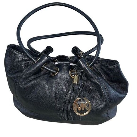 Michael Kors Womens Leather Ring Handle Hobo Handbag Black - Picture 1 of 11